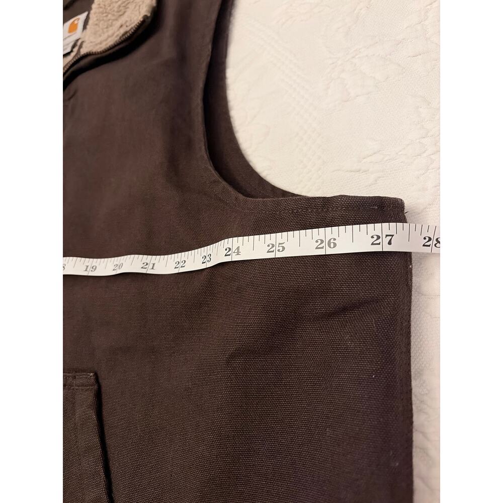 Carhartt Sherpa Lined Vest Men’s XL Dark Brown Canvas Workwear Full Zip - Picture 6 of 12